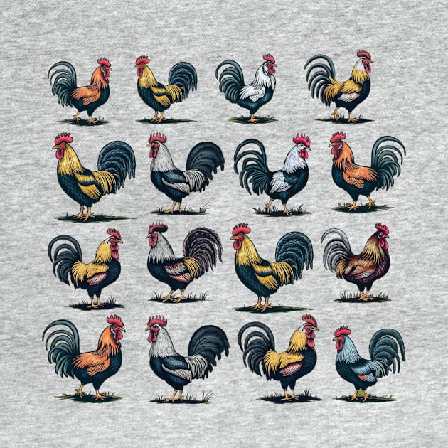 Roosters by Quirk Prints